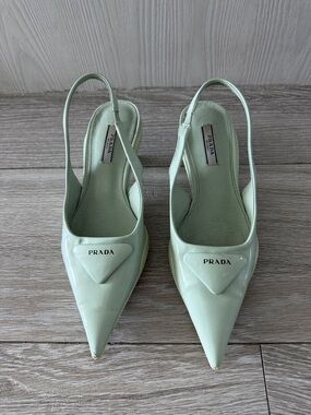 Prada Pale Mint Patent Pointed Slingback Pumps